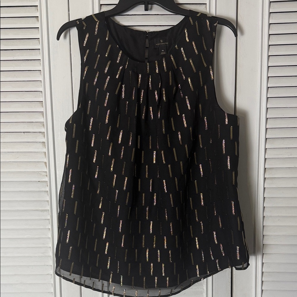 Worthington Black and Gold Sleeveless Blouse